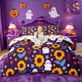 thumbnail image 1 of Homewish Cute Halloween Ghost Bedding,Sunflower Autumn Floral Print Duvet Cover Full,Deep Purple Yellow,Halloween Reversible,3 Pieces,1 Duvet Cover and 2 Pillowcases, 1 of 6