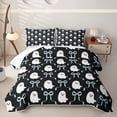 thumbnail image 1 of Homewish Cute Halloween Ghost Quilt Full,Ribbon Bowknot Pattern Full Bedspread Sets,Black Light Blue,3 Pieces, 1 of 7