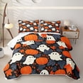 thumbnail image 1 of Homewish Cute Halloween Ghost Twin Quilt Set,Autumn Pumpkin Leaf Pattern Twin Coverlet Set,Black Orange White,2 Pieces, 1 of 7