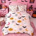 thumbnail image 1 of Homewish Cute Halloween Pumpkin Queen Bedding for Girls, Ghost Bat Moon Stars Bedding Comforter Set Queen, Pink Reversible, 7-Piece, 1 of 7