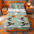 thumbnail image 1 of Homewish Cute Halloween Style Zipper Queen Comforter Set with Fitted Sheet and 2 Pillowcases,Witch Hat Skull Pumpkin Candy Spider Print Zipper Bedding Set,Halloween Reversible,4-Piece, 1 of 7