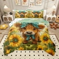 thumbnail image 1 of Homewish Cute Highland Cow Queen Comforter Set,Farm Highland Cattle Bedding Sets,Yellow Sunflower Blue Bow Tie Bedding Comforter Set For Girl Boys,Ultra Soft Home Decor Reversible,3pcs, 1 of 9