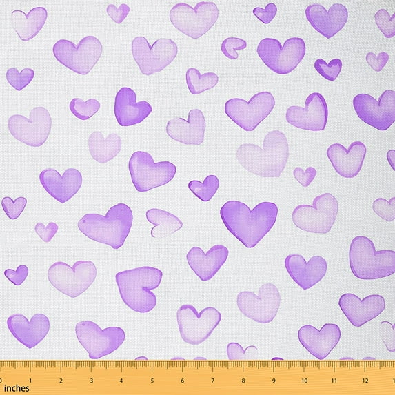 Homewish Cute Love Heart 01 for Kids, Romantic Purple Watercolor Room Decor Fabric by the Yard, Cartoon Theme Sewing Fabric, Lightweight Room Decor