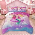 thumbnail image 1 of Homewish Cute Mermaid Queen Comforter Set,Cartoon Starry Sky Bedding Sets,Gradient Pink Purple Bedding Comforter Set For Girls Kids,Super Cozy Room Decor Reversible,3pcs, 1 of 8