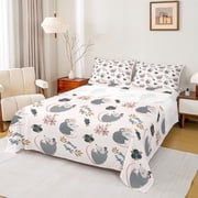 Homewish Cute Mouse Twin Sheet Sets,Good Night Twin Fitted Sheet,Pink Gray 03 For Girsl Boys,Super Cozy Room Decor,3-Piece
