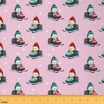 Homewish Cute Penguin Fabric by the Yard 1 Yard,Cartoon Animal Home Decor Fabric by the Yard,Pink Red Blue Sewing Fabric For Girls,Luxury Bedroom Decor
