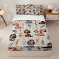 thumbnail image 1 of Homewish Cute Pet Dachshund Zipper Twin Comforter Sets with Fitted Sheet and 2 Pillowcases,Kawaii Floral Plants Zipper Bedding Set,Beige,Reversible,4pcs, 1 of 8