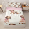 thumbnail image 1 of Homewish Cute Pink Bow Dachshund Zipper Twin Comforter Sets with Fitted Sheet and 2 Pillowcases,Cartoon Animals Zipper Bedding Set,Cream,Pink Reversible,4pcs, 1 of 8