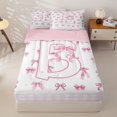 thumbnail image 1 of Homewish Cute Pink Bowknot Kids Zipper Twin Comforter Sets with Fitted Sheet and 2 Pillowcases,Initial Alphabet B Zipper Bedding Set For Girls,Pink Reversible,4 Pieces, 1 of 7