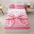 thumbnail image 1 of Homewish Cute Pink Bowknot Zipper Twin Comforter Sets with Fitted Sheet and 2 Pillowcases For Girls,Kawaii Polka Dot Geometric Zipper Bedding Set,Reversible,4-Piece, 1 of 7