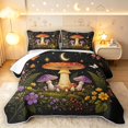 thumbnail image 1 of Homewish Cute Plant Mushrooms Twin Quilt Set,Dreamy Floral Butterfly Stars Twin Coverlet Set,Black Reversible,2pcs, 1 of 7
