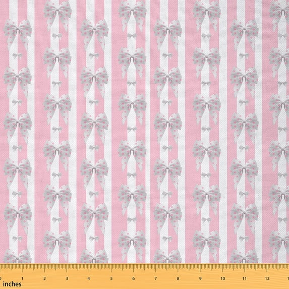 Homewish Cute Polkadots Bowknot Fabric by the Yard 1 Yard for Kids, Pink Stripes Abstract Room Decor Fabric by the Yard, Cartoon Bow Theme Sewing Fabric, Luxury Bedroom Decor