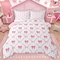 thumbnail image 1 of Homewish Cute Princess Bow Full Size Comforter Sets for Teen, Kawaii Ribbon Stripes Bedding Comforter Set, White Pink Cartoon Reversible Bedding Sets, Ultra Soft Bedroom Decor, 3pcs, 1 of 8
