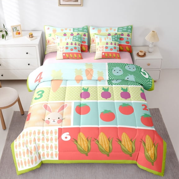 Homewish Cute Rabbit 7-Piece Twin Bedding Set - Spring Garden Vegetables