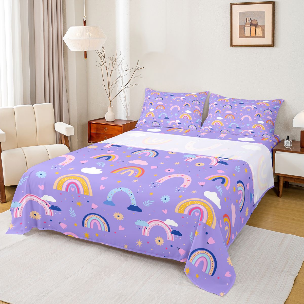 Homewish Cute Rainbow 3pcs Twin Sheet Sets For Children Teens Girls ...