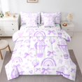 thumbnail image 1 of Homewish Cute Rainbow 7 Pieces Bedding Comforter Set For Kids Children Teens,Cartoon Bow Tie Full Bedding Set Lightweight,Purple White Fitted Sheet Flat Sheet,Luxury Bedroom Decor,Reversible, 1 of 8