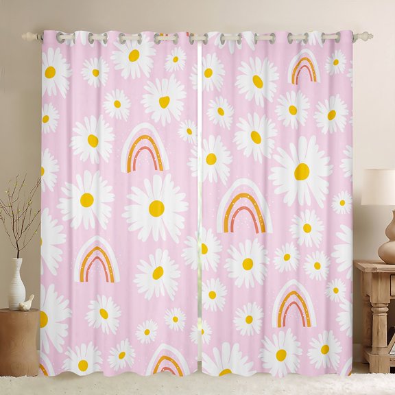 Homewish Cute Rainbow Curtains Pack of 2 (42x84 Each) for Teens Boys Girls,Cartoon Groovy Floral Daisy Curtains Blackout,Kawaii Flowers Bedroom Curtains,Super Cozy Room Decor
