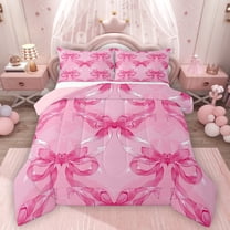 Homewish Cute Ribbon Bowknot Bedding Comforter Set 2pcs for Teens Adults Female,Pink White Twin Comforter Sets Microfiber,Dreamy Princess Breathable Bedding Set,Super Cozy Room Decor,Reversible