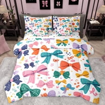 Homewish Cute Ribbon Bowknot Twin Bedding Sets 7-Piece for Teens Adults Female,Colorful Bow Bedding Comforter Set Microfiber,Dreamy Princess Breathable Sheet Sets,Super Cozy Room Decor,Reversible