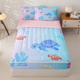 thumbnail image 1 of Homewish Cute Sea Turtle Zipper Full Size Comforter Sets with Fitted Sheet and 2 Pillowcases, Cartoon Coral Zipper Bedding Set, Pink Blue, Pink Reversible, 4pcs, 1 of 6