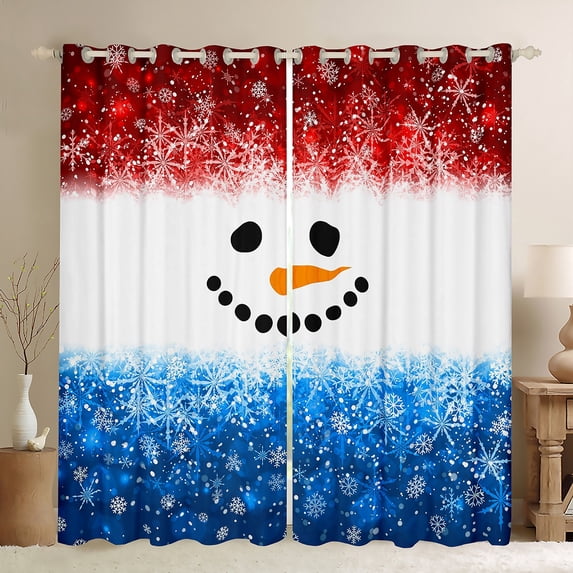 Homewish Cute Snowman Curtains Pack of 2 (42x84 Each),Christmas Xmas Snowflake Curtains Blackout,Wwhite Red Blue Bedroom Curtains For Girl Kids,Microfiber Bedroom Decor