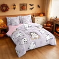thumbnail image 1 of Homewish Cute Spooky Animal Queen Bedding for Girls, Halloween Ghost Bedding Comforter Set Queen, Lilac White, Pink Reversible 7-Piece, 1 of 5
