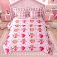 thumbnail image 1 of Homewish Cute Strawberry 7pcs Bedding Comforter Set,Cartoon Bow Tie Queen Bedding Sets,Kawaii Loves Pattern Queen Sheet Sets For Girls,Super Cozy Room Decor Reversible, 1 of 9