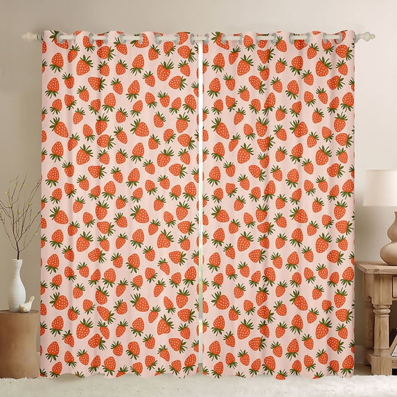 Homewish Cute Strawberry Curtains Pack of 2 (42x84 Each),Sweet Fruit Curtains Blackout,Orange Green Red Bedroom Curtains For Girls Kids,Super Cozy Room Decor