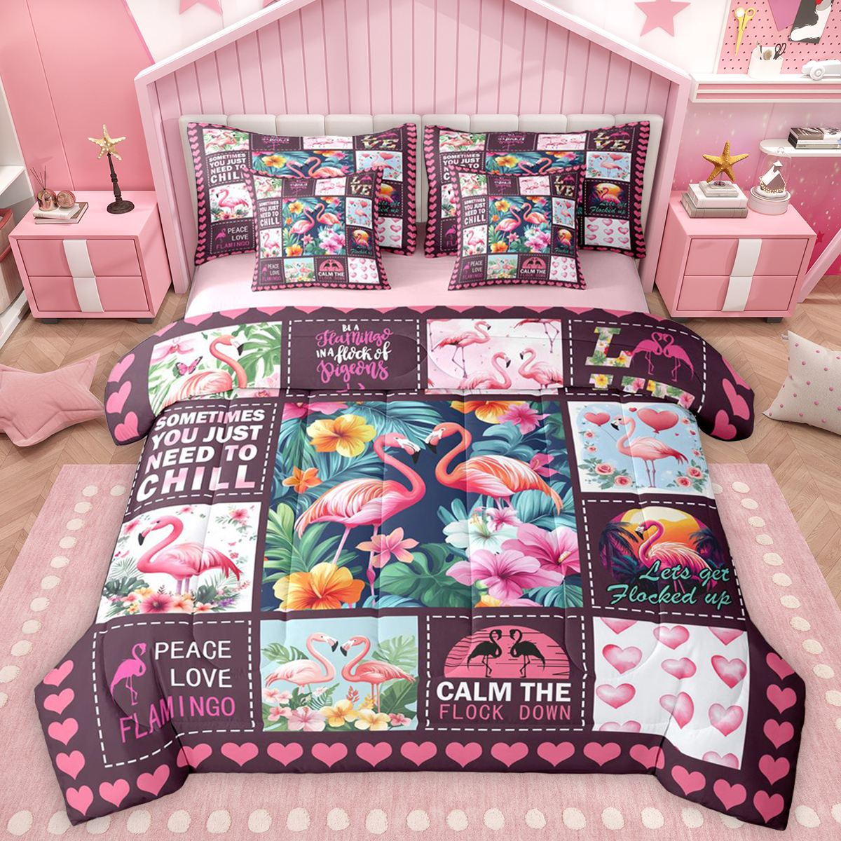 Reversible Sheets Homewish Cute Tropic Flamingo Twin Bedding Sets 7-Piece, Buffalo Plaid ...