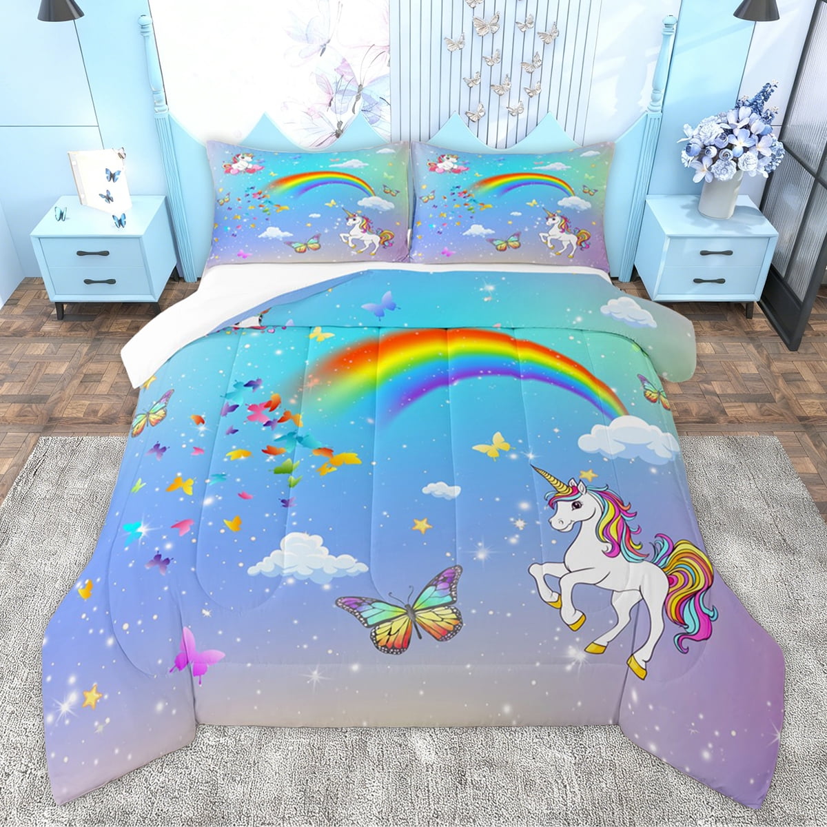Homewish Cute Unicorn Animal Full Size Comforter Sets for Kids, Kawaii ...