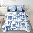 thumbnail image 1 of Homewish Cute Watercolor Bow Bedding Comforter Set 7pcs for Teens, White Blue Queen Bedding Sets, Cartoon Princess Style Reversible Queen Sheet Sets, Ultra Soft Bedroom Decor, 1 of 7