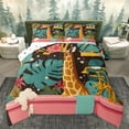 thumbnail image 1 of Homewish Cute Wildlife Giraffe Queen Comforter Set, Jungle Bathing Animal Bedding Sets, Pink Green Cartoon Reversible Bedding Comforter Set, Microfiber Bedroom Decor, 3-Piece, 1 of 9