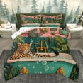 thumbnail image 1 of Homewish Cute Wildlife Leopard Queen Comforter Set, Jungle Bathing Cheetah Animal Bedding Sets, Pink Green Cartoon Reversible Bedding Comforter Set, Microfiber Bedroom Decor, 3-Piece, 1 of 8