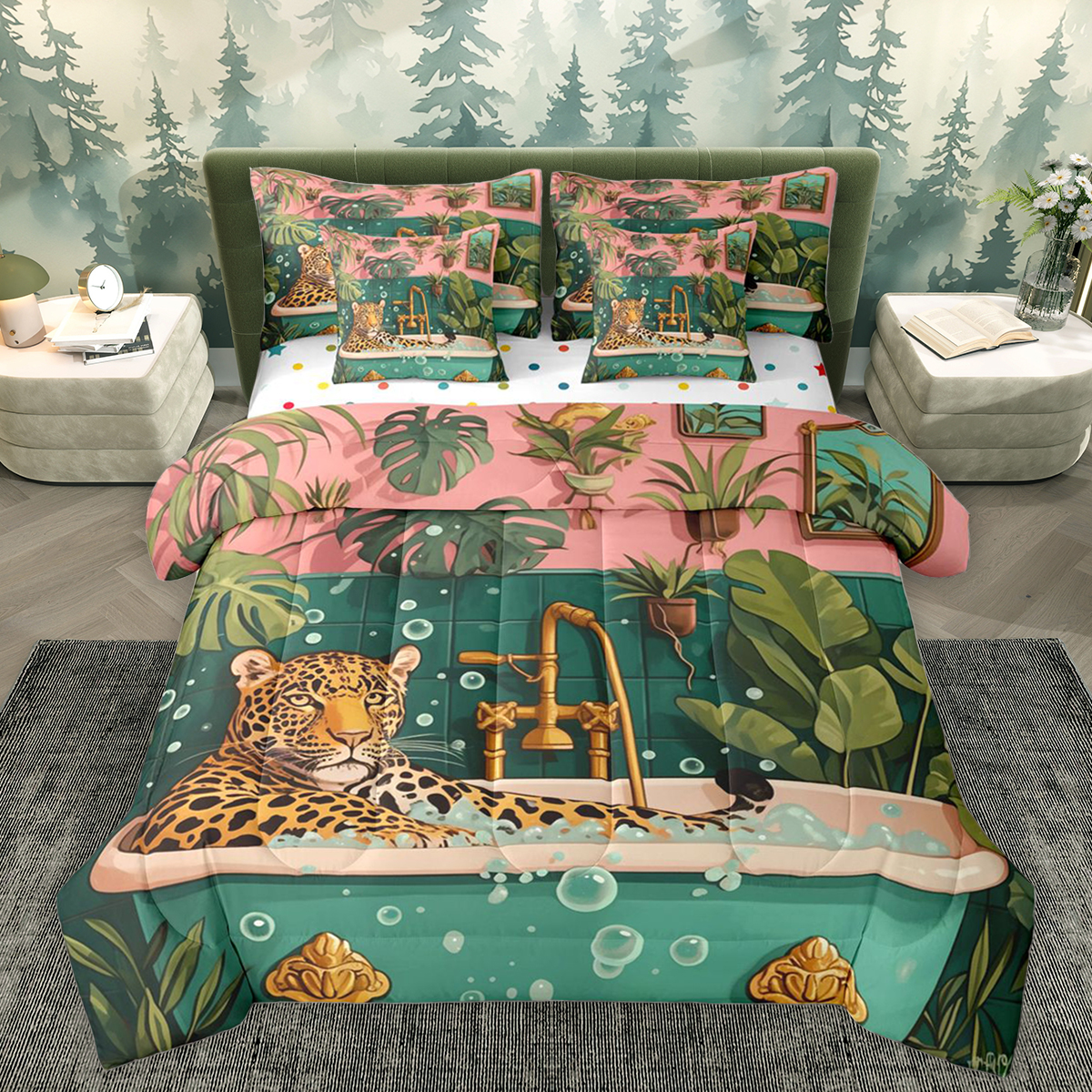Reversible Sheets Homewish Cute Wildlife Leopard Twin Bedding Sets 7-Piece, Jungle ...