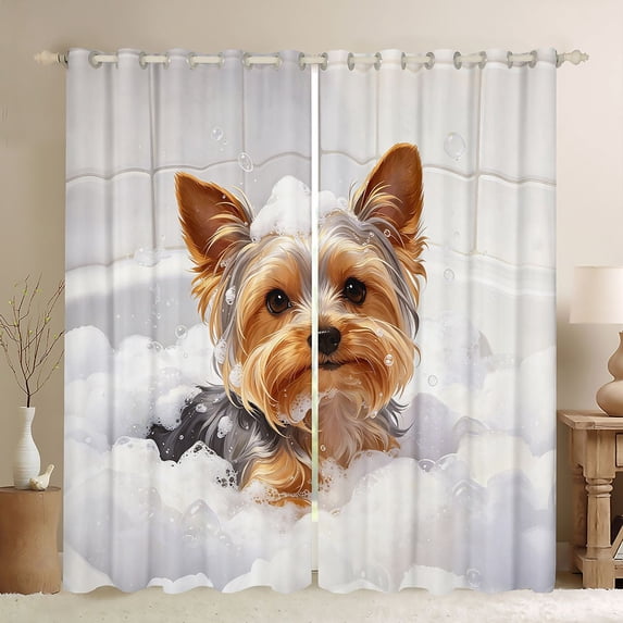 Homewish Cute Yorkshire Terrier Kitchen Curtains,Watercolor Animal Black Out Curtains Pack of 2 (42x63 Each)