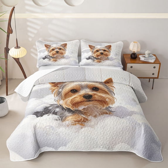 Homewish Cute Yorkshire Terrier Twin Quilt Set,Watercolor Animal Twin Coverlet Set,2pcs