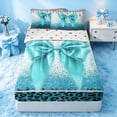 thumbnail image 1 of Homewish Cyan Bowknot Zipper Twin Comforter Sets with Fitted Sheet and 2 Pillowcases for Princess Girls, Glitter Cheetah Print Zipper Bedding Set, 1 of 7