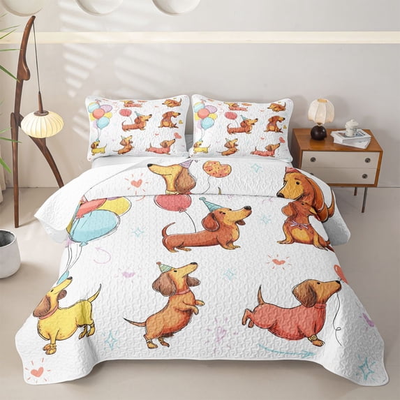 Homewish Dachshund Animal Twin Quilt Set,Colorful Balloon Heart Twin Coverlet Set,2 Pieces