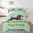 thumbnail image 1 of Homewish Dachshund Balloon Full Size Comforter Sets,Pet Lovers Bedding Comforter Set,Green,Happy Birthday Print Decor,Polkadot Reversible,3-Piece,1 Comforter and 2 Pillowcases, 1 of 7