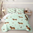 thumbnail image 1 of Homewish Dachshund Bow Twin Quilt Set,Cute Animal Twin Coverlet Set,Green White Stripes Decor,2 Pieces, 1 of 7
