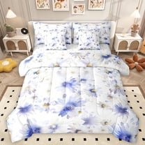 Homewish Daisy Flowers Twin Bedding Sets 7-Piece for Female Men Adults,Abstract Gradient Blossoms Bedding Comforter Set Microfiber,Spring Garden Breathable Sheet Sets,Breathable Home Decor
