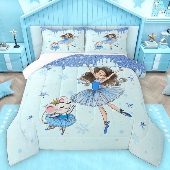 Homewish Dance Ballet Girl Bedding Comforter Set 2pcs for Kids Children,Bling Stars Snowflake Twin Comforter Sets Microfiber,Graffiti Splash Breathable Bedding Set,Breathable Home Decor