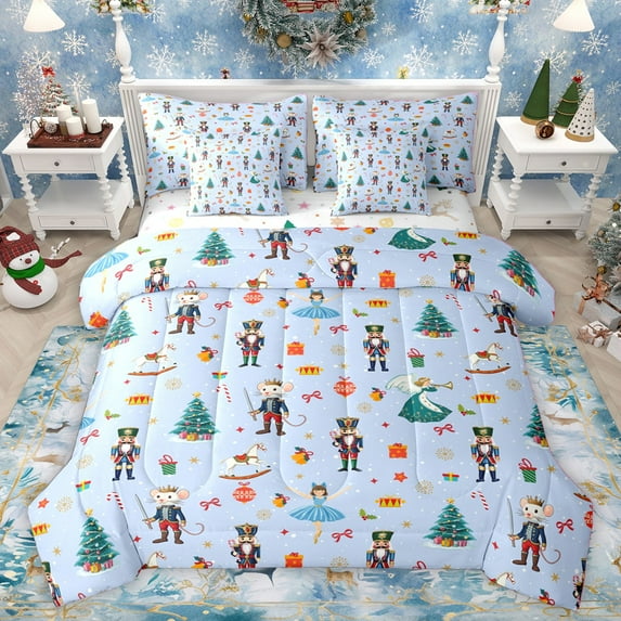Homewish Dance Ballet Girl Twin Bedding Sets 7-Piece for Child Kids Teens,Cartoon Nutcracker Bedding Comforter Set Microfiber,Merry Christmas Xmas Breathable Sheet Sets,Super Cozy Room Decor