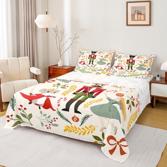 Homewish Dance Ballet Girl Twin Sheet Sets 3pcs for Boys Girls Teens,Christmas Nutcracker Twin Fitted Sheet Microfiber,Xmas Festival Breathable Flat Sheet,Ultra Soft Home Decor