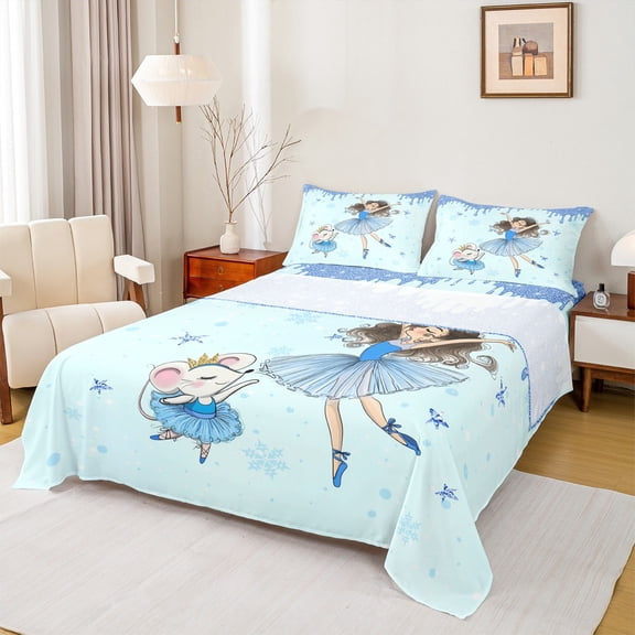 Homewish Dance Ballet Girl Twin Sheet Sets 3pcs for Kids Children,Bling Stars Snowflake Twin Fitted Sheet Microfiber,Graffiti Splash Breathable Flat Sheet,Breathable Home Decor