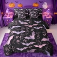 thumbnail image 1 of Homewish Dark Floral Halloween Bat 7-Piece Twin Bedding,Pink Branch Blossom Print Bedding Comforter Set,Black Mauve,Black Reversible, 1 of 8