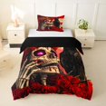 thumbnail image 1 of Homewish Dark Gothic Crown Skull Twin Duvet Cover for Adults, Red Rose Raven Skeleton Twin Bedding, Black Reversible, 2pcs, 1 Duvet Cover and 1 Pillowcase, 1 of 5