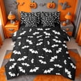 thumbnail image 1 of Homewish Dark Gothic Happy Halloween7 Pieces Full Size Bedding Sets,Bat Silhouette Dot Print Full Size Bed in a Bag,Black,Black Reversible, 1 of 8