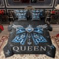 thumbnail image 1 of Homewish Diamond Bow-tie Bedding Comforter Set 7 Pieces, Blue Glitter Butterfly Full Bedding Set, Retro Fashion Damask Reversible Fitted Sheet Flat Sheet, Breathable Home Decor, 1 of 7