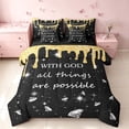thumbnail image 1 of Homewish Diamonds Blings Full Size Bedding Sets for Girls, With God All Things Are Possible Print Full Size Bed in a Bag, Yellow Black, Black Reversible, 7pcs, 1 of 7